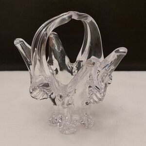 Vintage Chalet Crystal Art Glass Small Decorative Trinket Basket Hand Crafted 4"